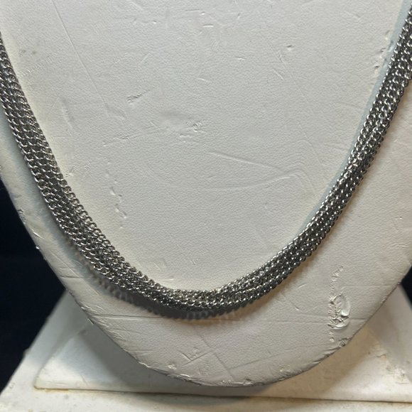 Roman 5 Strand Silver Tone Curb Chain Necklace With Pink & Purple Beads (3908) - Picture 3 of 5